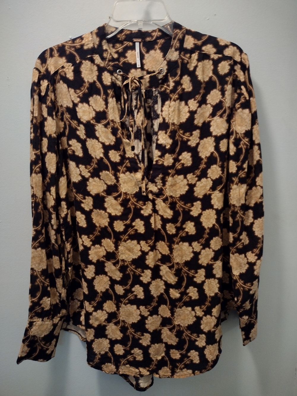 Free People Black Floral Tie-Front Blouse
